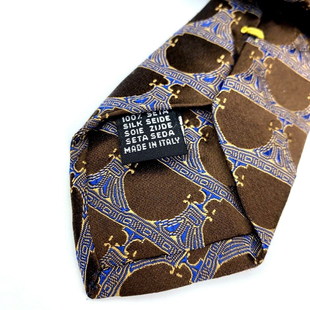 Brodeur Carvell La Vita Di Moda Tie Brown Blue 100% Silk Made in Italy Necktie - Picture 8 of 10